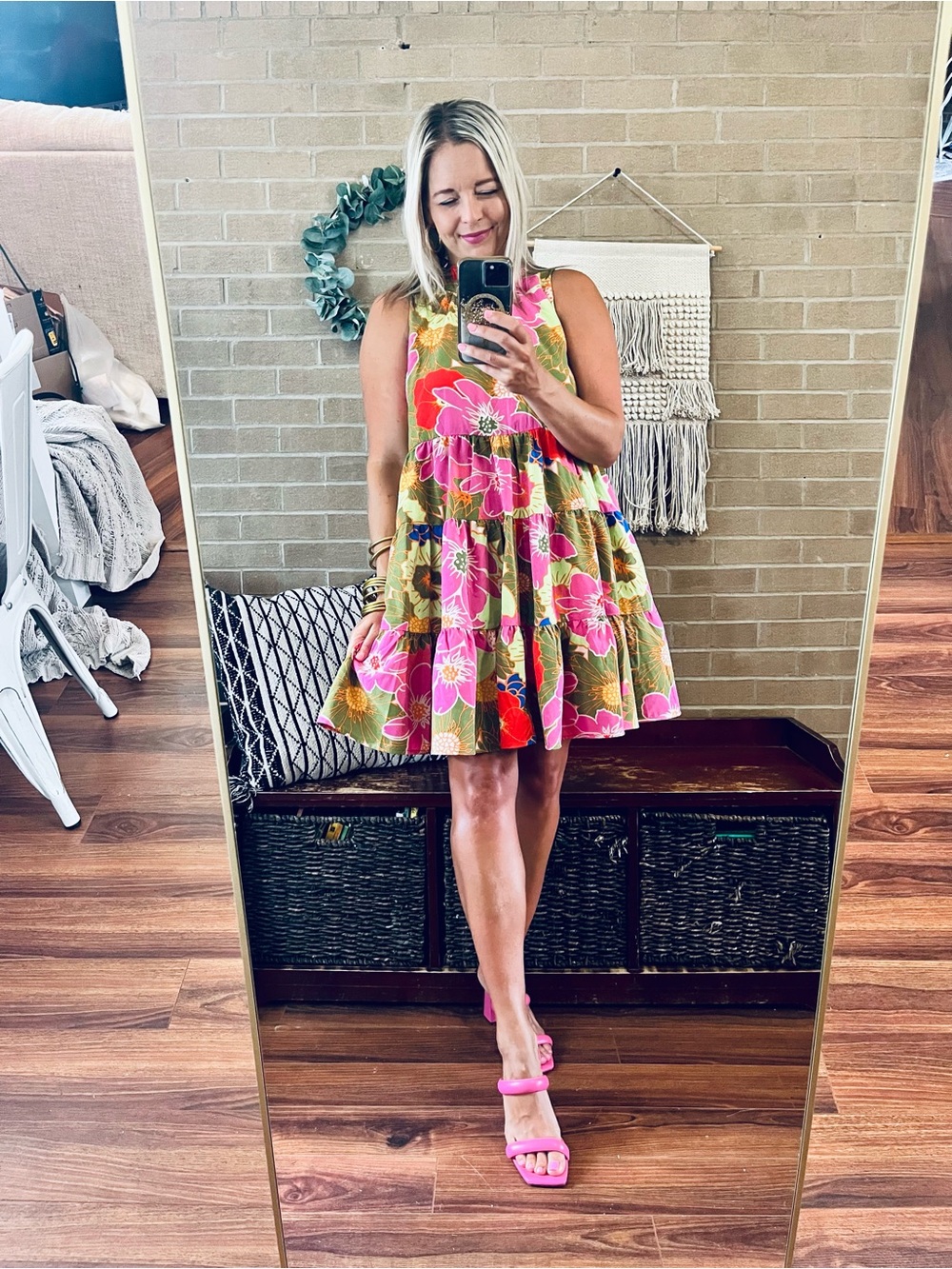 TCEC Floral Tiered Dress - Pink & Green